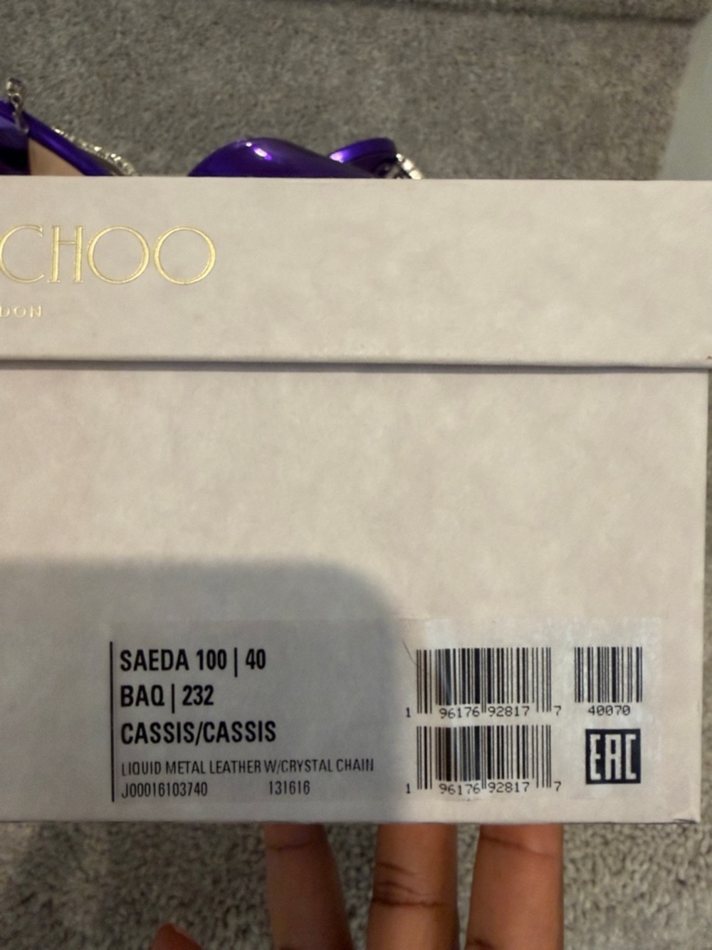 Jimmy Choo Metallic Purple Crystal T-Strap Pointed Slingback Heels - Picture 12 of 17